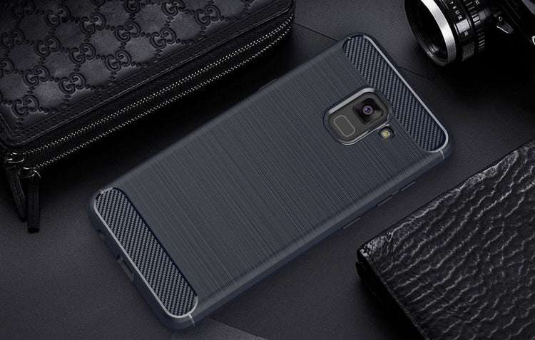 For Galaxy A5 (2018) Brushed Carbon Fiber Texture TPU Shockproof Anti-slip Soft Protective Back Cover Case