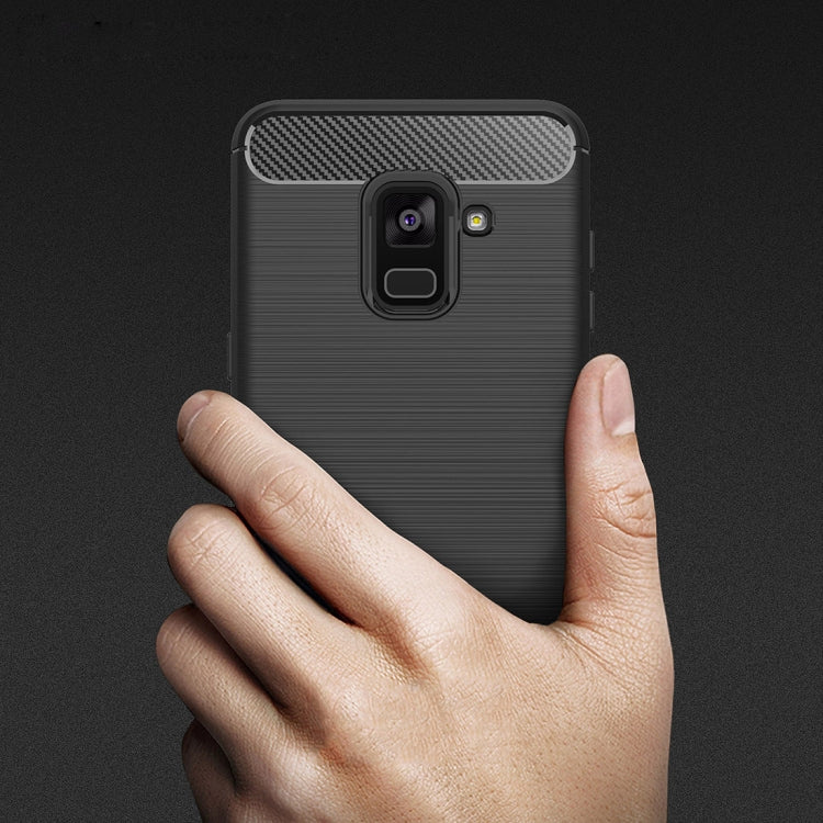 For Galaxy A5 (2018) Brushed Carbon Fiber Texture TPU Shockproof Anti-slip Soft Protective Back Cover Case