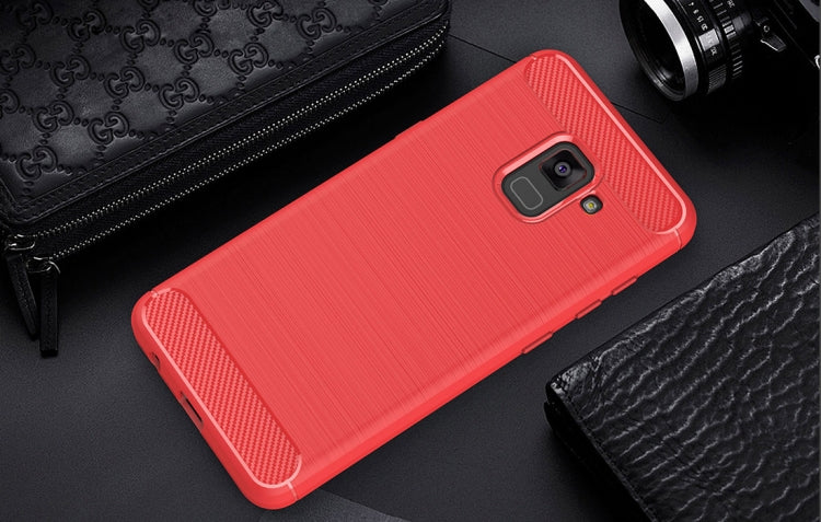 For Galaxy A5 (2018) Brushed Carbon Fiber Texture TPU Shockproof Anti-slip Soft Protective Back Cover Case