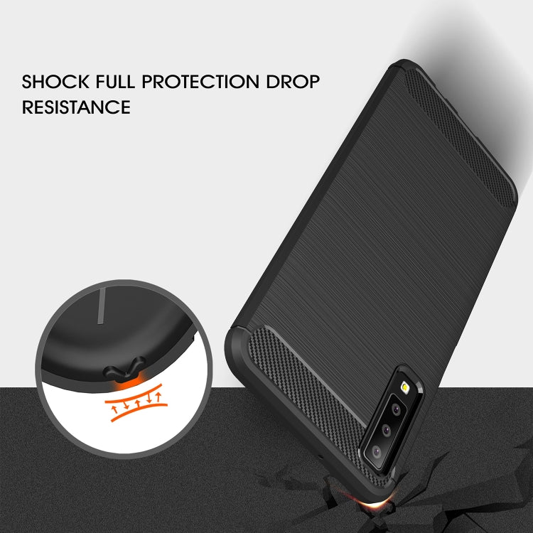 For Galaxy A7 (2018) / A750 Brushed Carbon Fiber Texture TPU Shockproof Anti-slip Soft Protective Back Cover Case