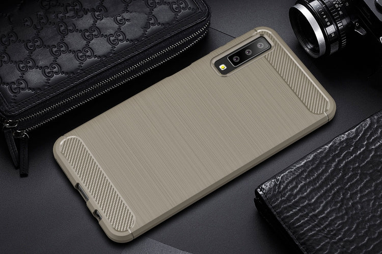 For Galaxy A7 (2018) / A750 Brushed Carbon Fiber Texture TPU Shockproof Anti-slip Soft Protective Back Cover Case
