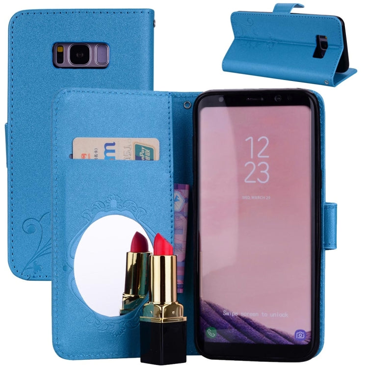 For Galaxy S8 Vintage Embossed Floral Butterfly Pattern Horizontal Flip Leather Case with Mirror & Card Slot & Holder & Wallet & Lanyard