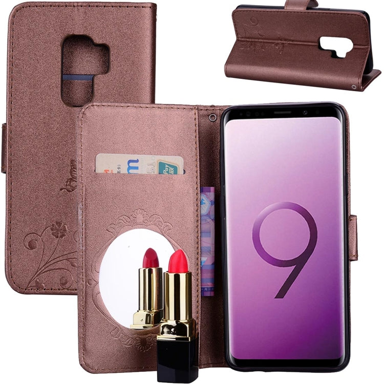 For Galaxy S9+ Vintage Embossed Floral Butterfly Pattern Horizontal Flip Leather Case with Mirror & Card Slot & Holder & Wallet & Lanyard