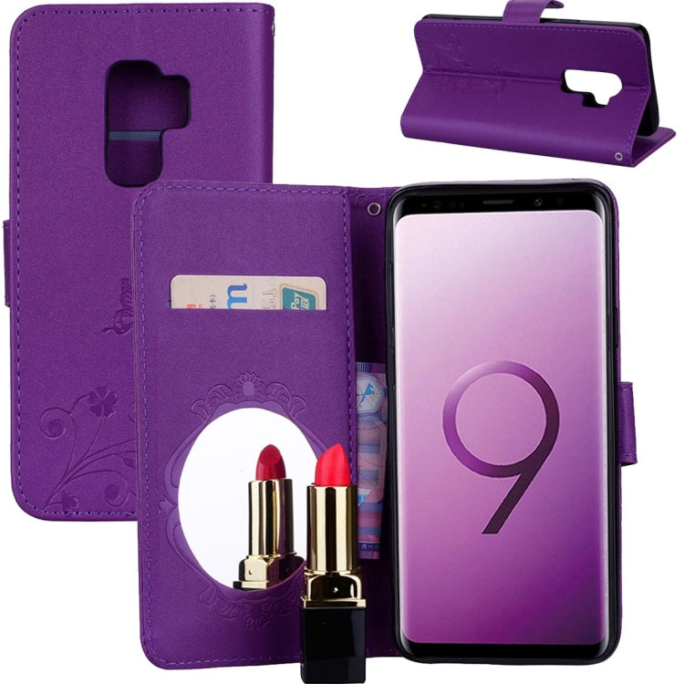 For Galaxy S9+ Vintage Embossed Floral Butterfly Pattern Horizontal Flip Leather Case with Mirror & Card Slot & Holder & Wallet & Lanyard