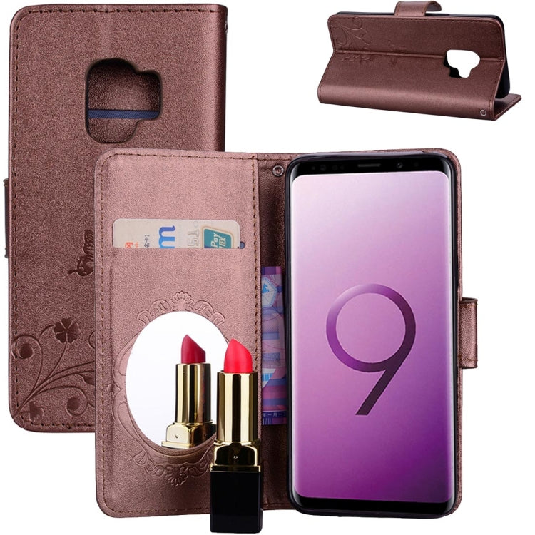 For Galaxy S9 Vintage Embossed Floral Butterfly Pattern Horizontal Flip Leather Case with Mirror & Card Slot & Holder & Wallet & Lanyard