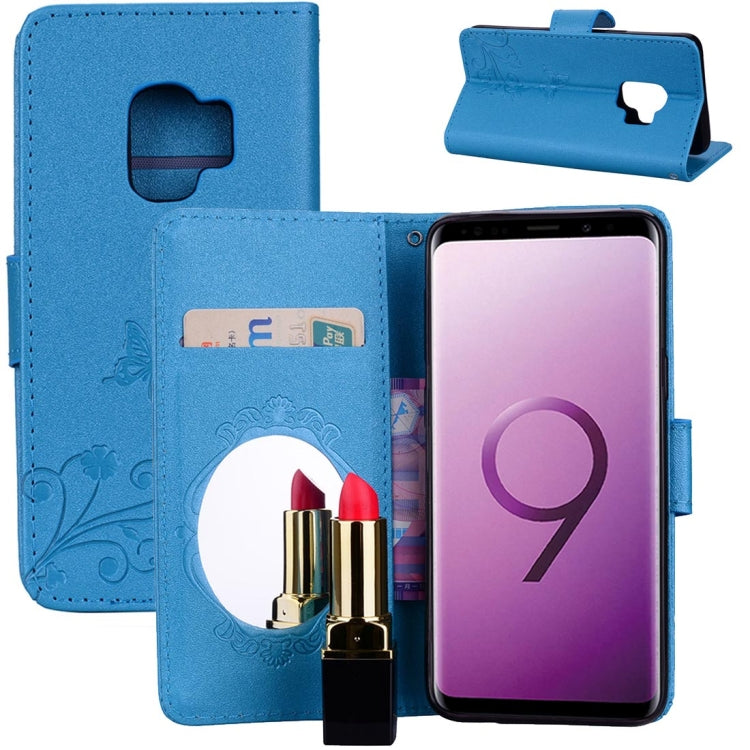 For Galaxy S9 Vintage Embossed Floral Butterfly Pattern Horizontal Flip Leather Case with Mirror & Card Slot & Holder & Wallet & Lanyard