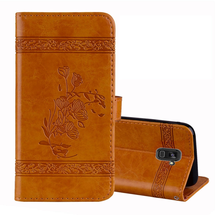 For Galaxy A8+ (2018) Vintage Oil Wax Texture Embossed Horizontal Flip Leather Case with Holder & Card Slots & Wallet & Photo Frame & Lanyard