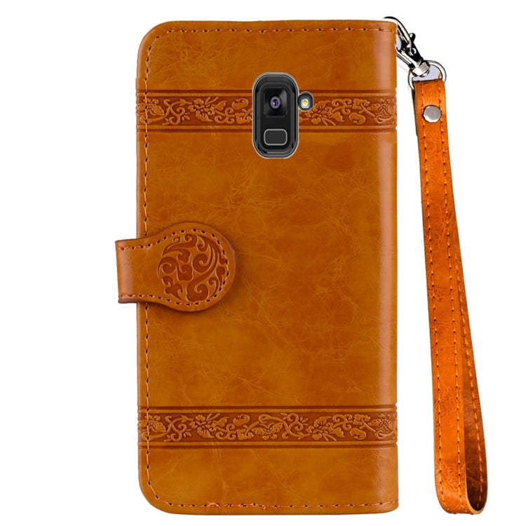 For Galaxy A8+ (2018) Vintage Oil Wax Texture Embossed Horizontal Flip Leather Case with Holder & Card Slots & Wallet & Photo Frame & Lanyard