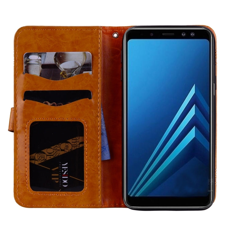 For Galaxy A8+ (2018) Vintage Oil Wax Texture Embossed Horizontal Flip Leather Case with Holder & Card Slots & Wallet & Photo Frame & Lanyard