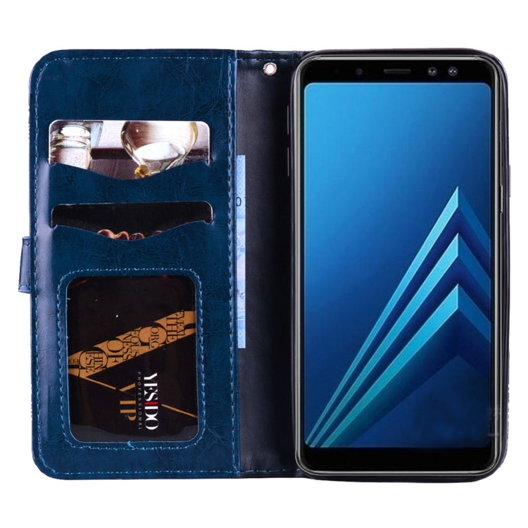 For Galaxy A8+ (2018) Vintage Oil Wax Texture Embossed Horizontal Flip Leather Case with Holder & Card Slots & Wallet & Photo Frame & Lanyard