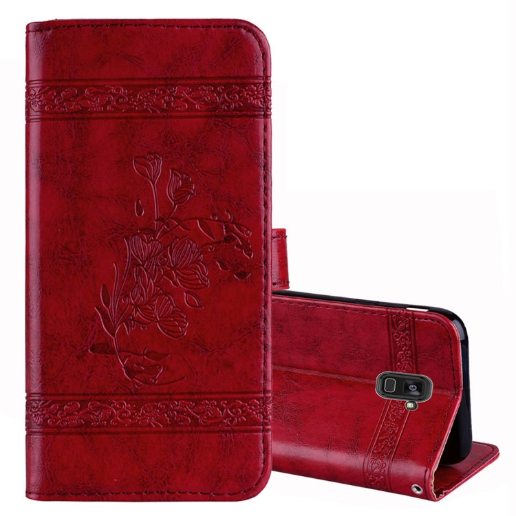 For Galaxy A8+ (2018) Vintage Oil Wax Texture Embossed Horizontal Flip Leather Case with Holder & Card Slots & Wallet & Photo Frame & Lanyard