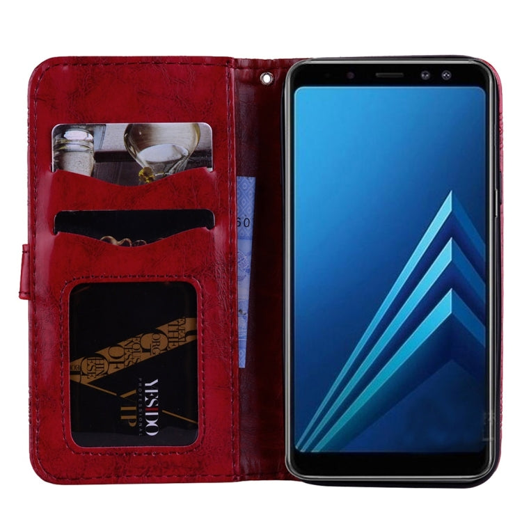 For Galaxy A8+ (2018) Vintage Oil Wax Texture Embossed Horizontal Flip Leather Case with Holder & Card Slots & Wallet & Photo Frame & Lanyard