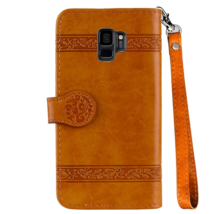 For Galaxy S9 Vintage Oil Wax Texture Embossed Horizontal Flip Leather Case with Holder & Card Slots & Wallet & Photo Frame & Lanyard