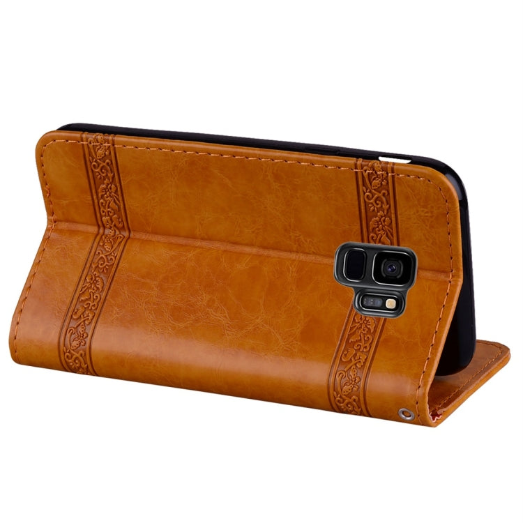For Galaxy S9 Vintage Oil Wax Texture Embossed Horizontal Flip Leather Case with Holder & Card Slots & Wallet & Photo Frame & Lanyard