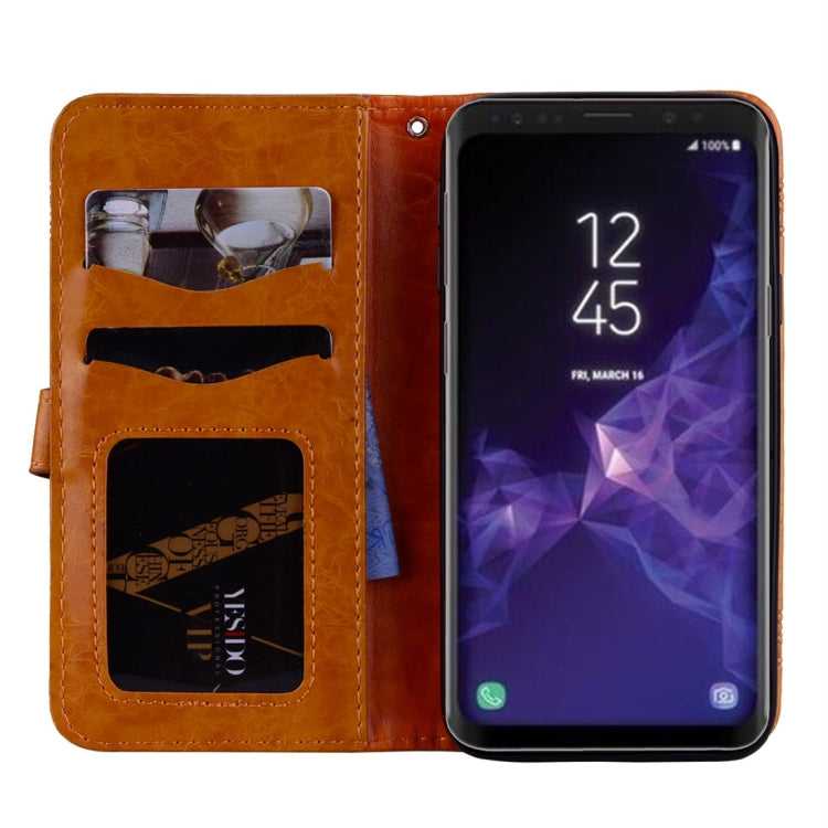 For Galaxy S9 Vintage Oil Wax Texture Embossed Horizontal Flip Leather Case with Holder & Card Slots & Wallet & Photo Frame & Lanyard
