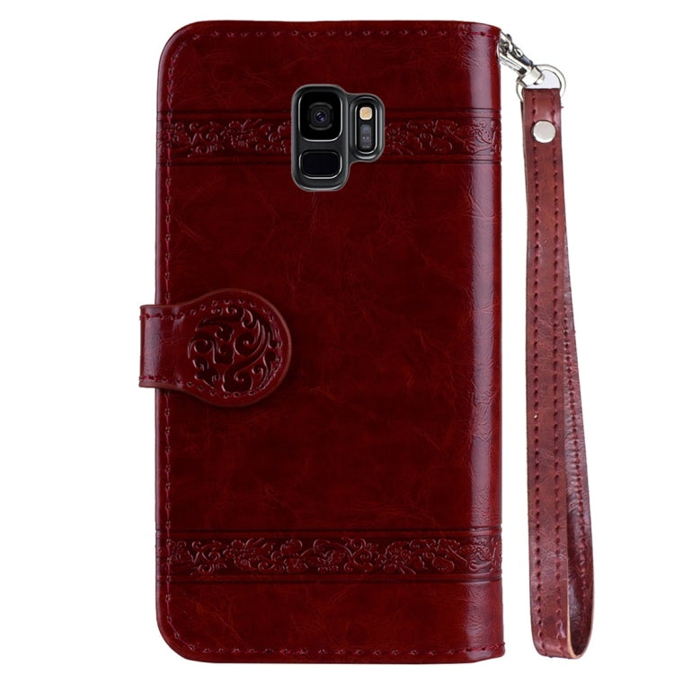 For Galaxy S9 Vintage Oil Wax Texture Embossed Horizontal Flip Leather Case with Holder & Card Slots & Wallet & Photo Frame & Lanyard