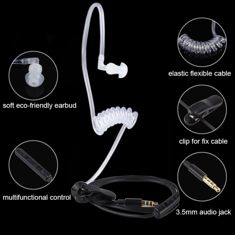 Anti-radiation 3.5mm Stereo Earphone Wired Single Earbud In-Ear Vacuum Spiral Conduit Monaural Earpiece With Mic, With Intelligent Switching, for iPad, iPhone, Galaxy, Huawei, Xiaomi, LG, HTC and Other Smart Phones