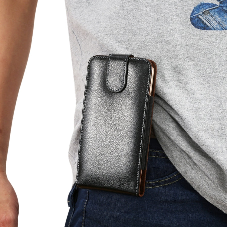 6.3 inch Litchi Texture Vertical Flip Upright Genuine Leather Case / Waist Bag with Rotatable Back Splint for Galaxy Mega 6.3 / i9200 / i9208 / 9152 / 9158 / p709, etc