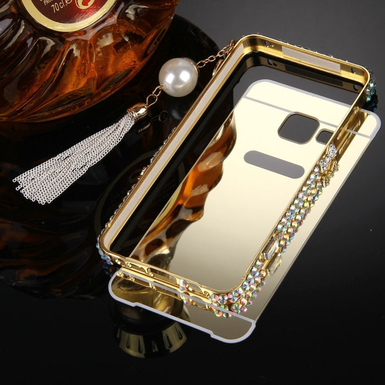 For Galaxy A3 (2016) / A310 Pearl Chain Pendant Diamond Encrusted Electroplating Mirror PC Protective Cover Case