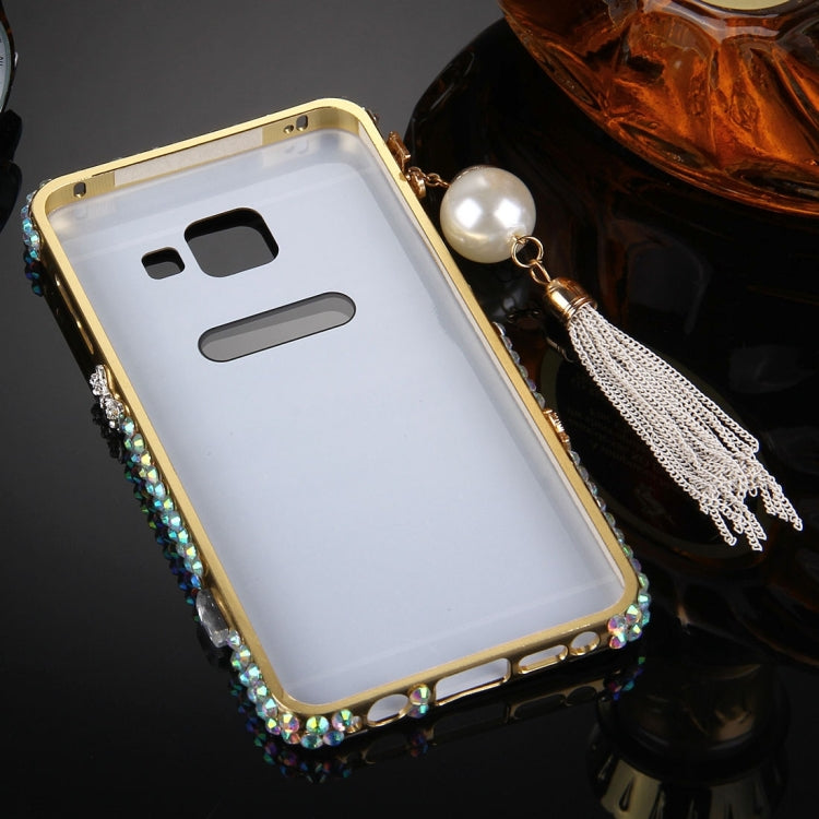 For Galaxy A3 (2016) / A310 Pearl Chain Pendant Diamond Encrusted Electroplating Mirror PC Protective Cover Case