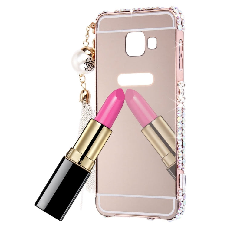 For Galaxy A3 (2016) / A310 Pearl Chain Pendant Diamond Encrusted Electroplating Mirror PC Protective Cover Case