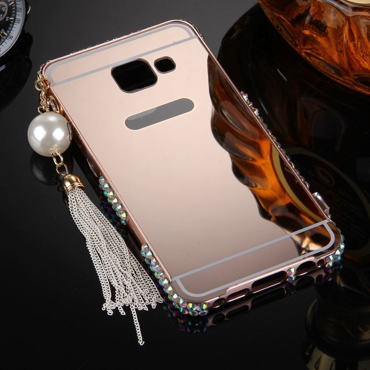 For Galaxy A3 (2016) / A310 Pearl Chain Pendant Diamond Encrusted Electroplating Mirror PC Protective Cover Case