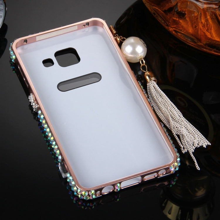 For Galaxy A3 (2016) / A310 Pearl Chain Pendant Diamond Encrusted Electroplating Mirror PC Protective Cover Case