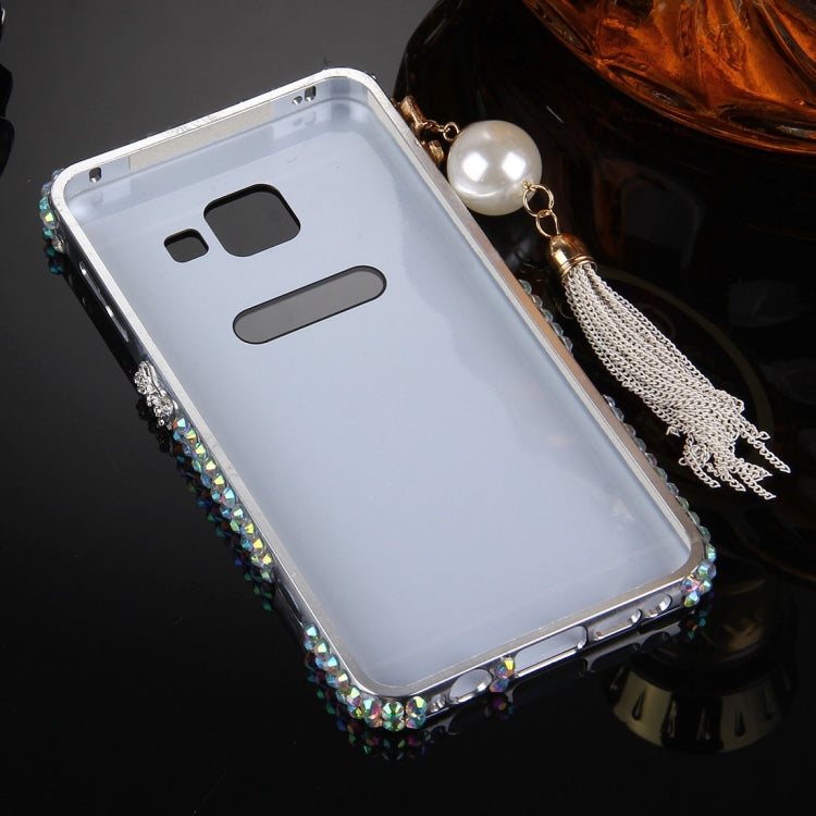 For Galaxy A3 (2016) / A310 Pearl Chain Pendant Diamond Encrusted Electroplating Mirror PC Protective Cover Case