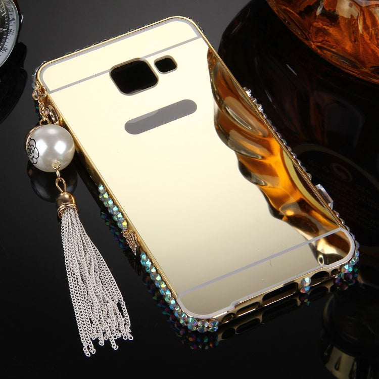 For Galaxy A9 / A900 Pearl Chain Pendant Diamond Encrusted Electroplating Mirror PC Protective Cover Case