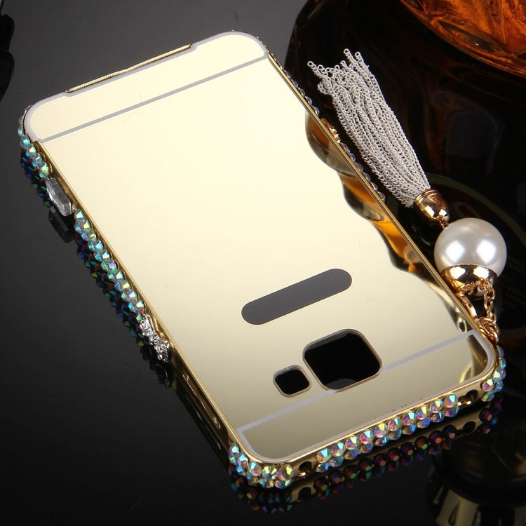 For Galaxy A9 / A900 Pearl Chain Pendant Diamond Encrusted Electroplating Mirror PC Protective Cover Case