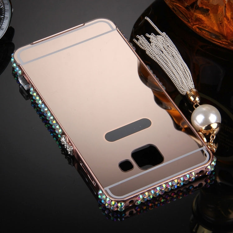 For Galaxy A9 / A900 Pearl Chain Pendant Diamond Encrusted Electroplating Mirror PC Protective Cover Case