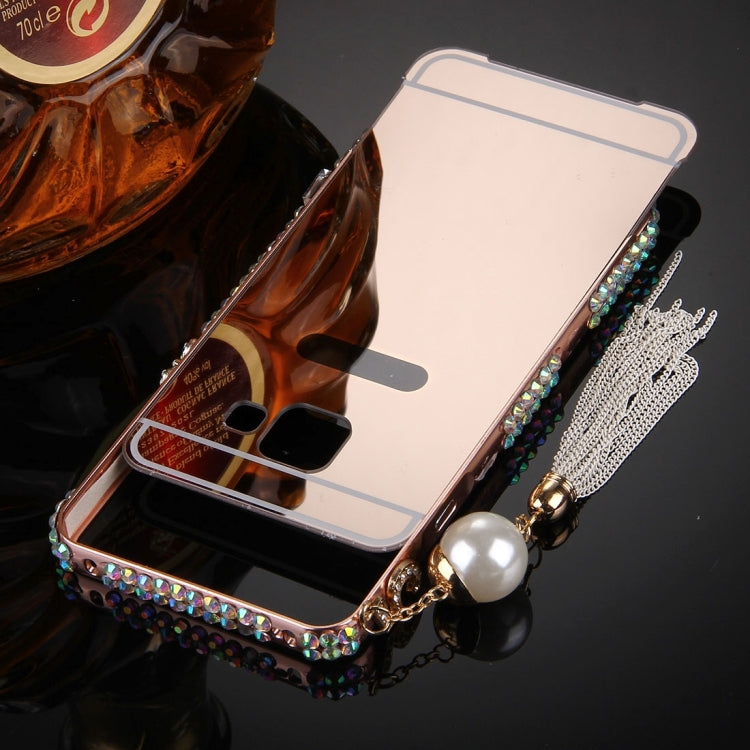 For Galaxy A9 / A900 Pearl Chain Pendant Diamond Encrusted Electroplating Mirror PC Protective Cover Case