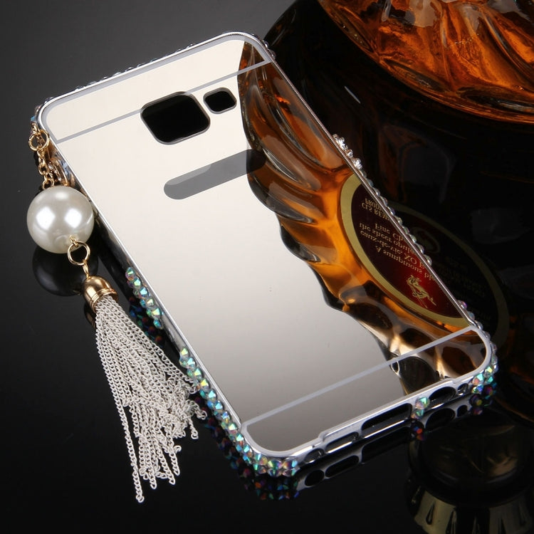 For Galaxy A9 / A900 Pearl Chain Pendant Diamond Encrusted Electroplating Mirror PC Protective Cover Case
