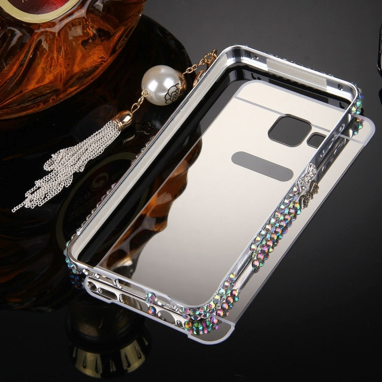For Galaxy A9 / A900 Pearl Chain Pendant Diamond Encrusted Electroplating Mirror PC Protective Cover Case