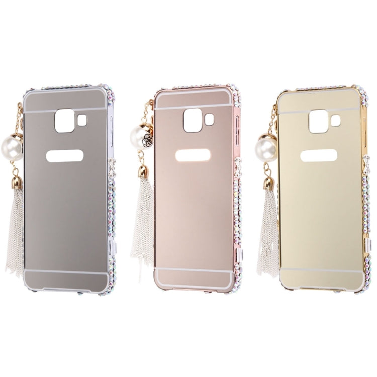 For Galaxy A9 / A900 Pearl Chain Pendant Diamond Encrusted Electroplating Mirror PC Protective Cover Case