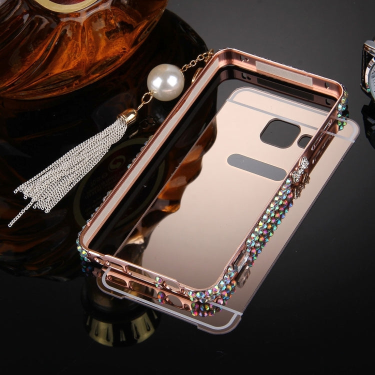 For Galaxy A5 (2016) / A510 Pearl Chain Pendant Diamond Encrusted Electroplating Mirror PC Protective Cover Case(Rose Gold)