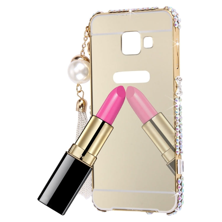 For Galaxy A7 (2016) / A710 Pearl Chain Pendant Diamond Encrusted Electroplating Mirror PC Protective Cover Case