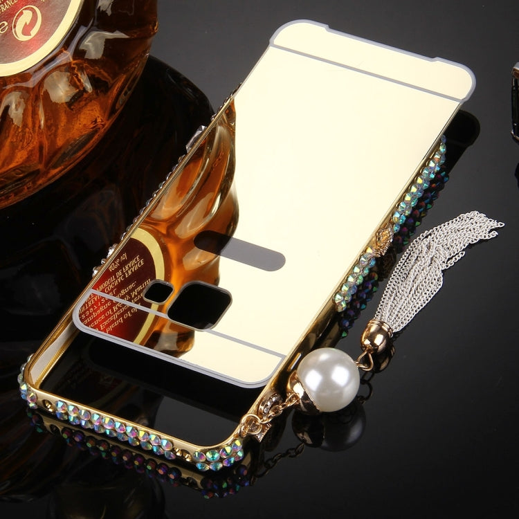 For Galaxy A7 (2016) / A710 Pearl Chain Pendant Diamond Encrusted Electroplating Mirror PC Protective Cover Case