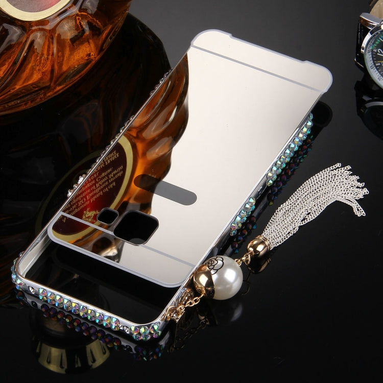 For Galaxy A7 (2016) / A710 Pearl Chain Pendant Diamond Encrusted Electroplating Mirror PC Protective Cover Case