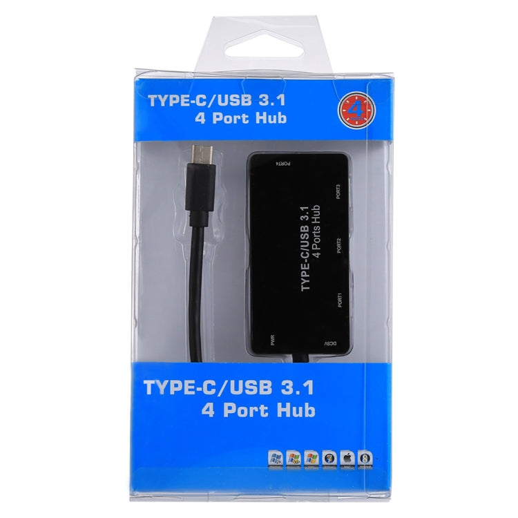 4 x USB 3.0 Ports to USB-C / Type-C HUB Adapter, Total Length: about 28cm
