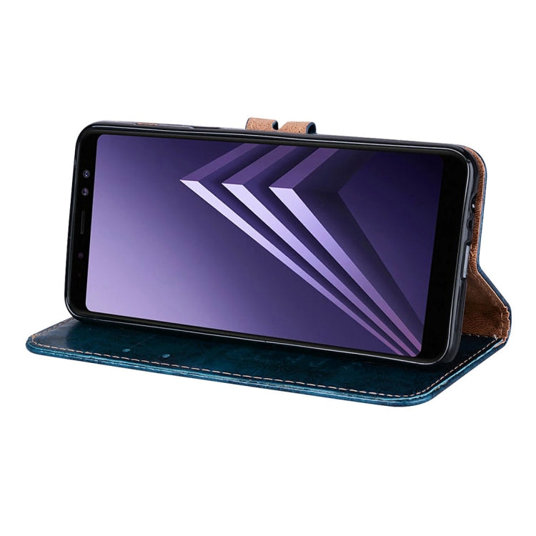 For Galaxy A8 (2018) Business Style Oil Wax Texture Horizontal Flip Leather Case with Holder & Card Slots & Wallet