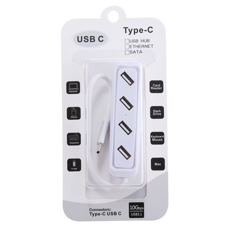 4 x USB 2.0 Ports to USB-C / Type-C HUB Adapter, Total Length: about 30cm