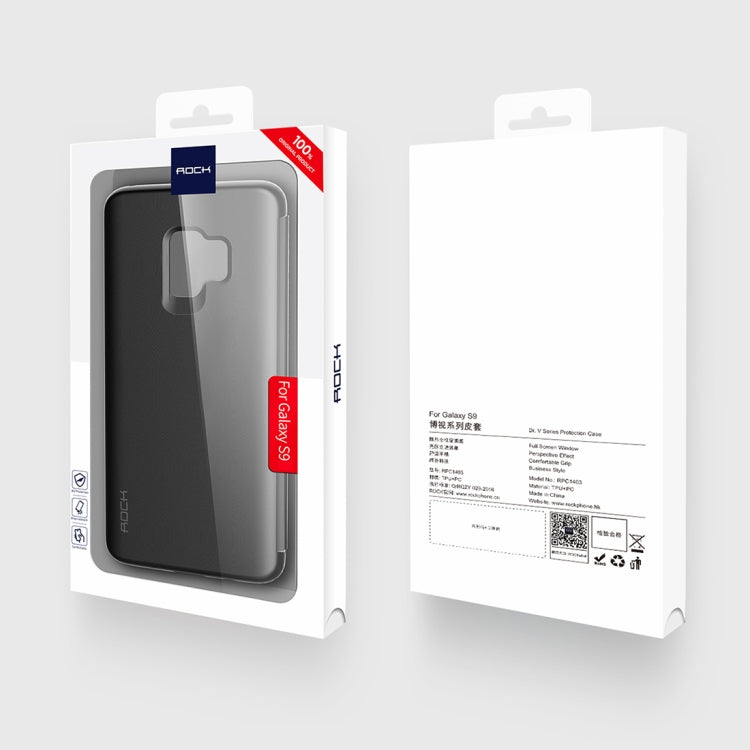 Rock Dr.V Series for Galaxy S9 Business Style Ultrathin Flip Protective Case with Visible Front Cover & Call Display ID