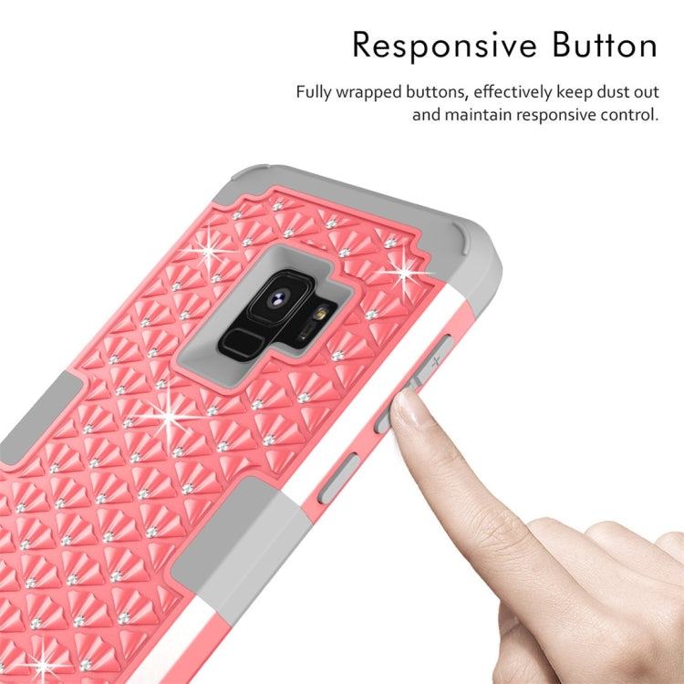 For Galaxy S9 Silicone + PC Crystal Encrusted Protective Back Cover Soft Case