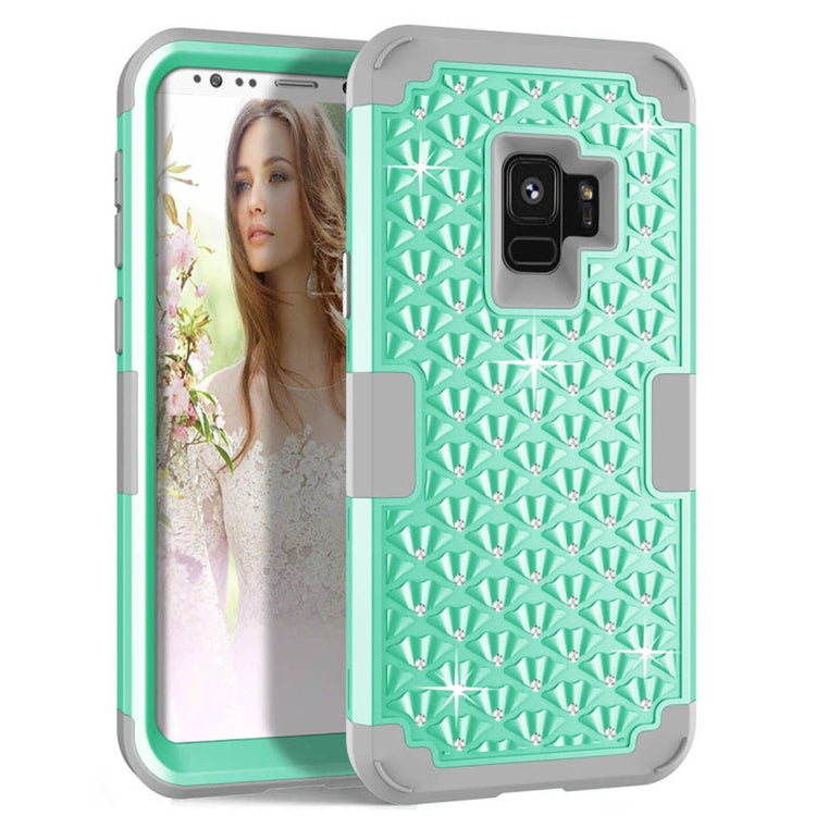 For Galaxy S9 Silicone + PC Crystal Encrusted Protective Back Cover Soft Case