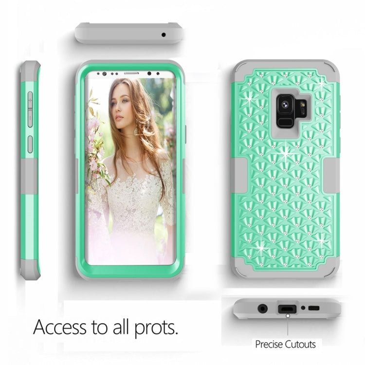 For Galaxy S9 Silicone + PC Crystal Encrusted Protective Back Cover Soft Case