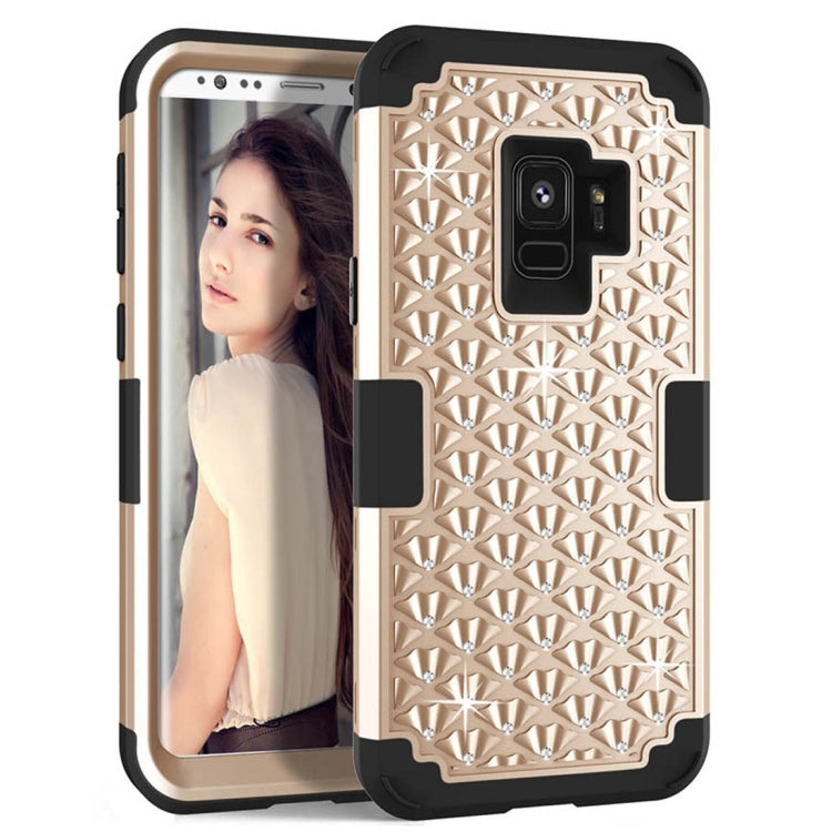 For Galaxy S9 Silicone + PC Crystal Encrusted Protective Back Cover Soft Case