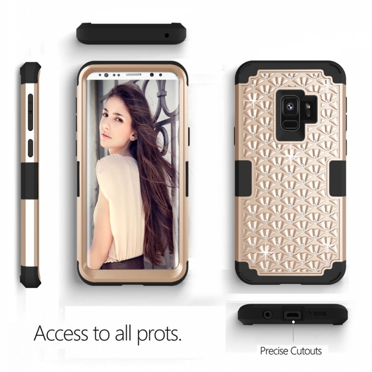 For Galaxy S9 Silicone + PC Crystal Encrusted Protective Back Cover Soft Case