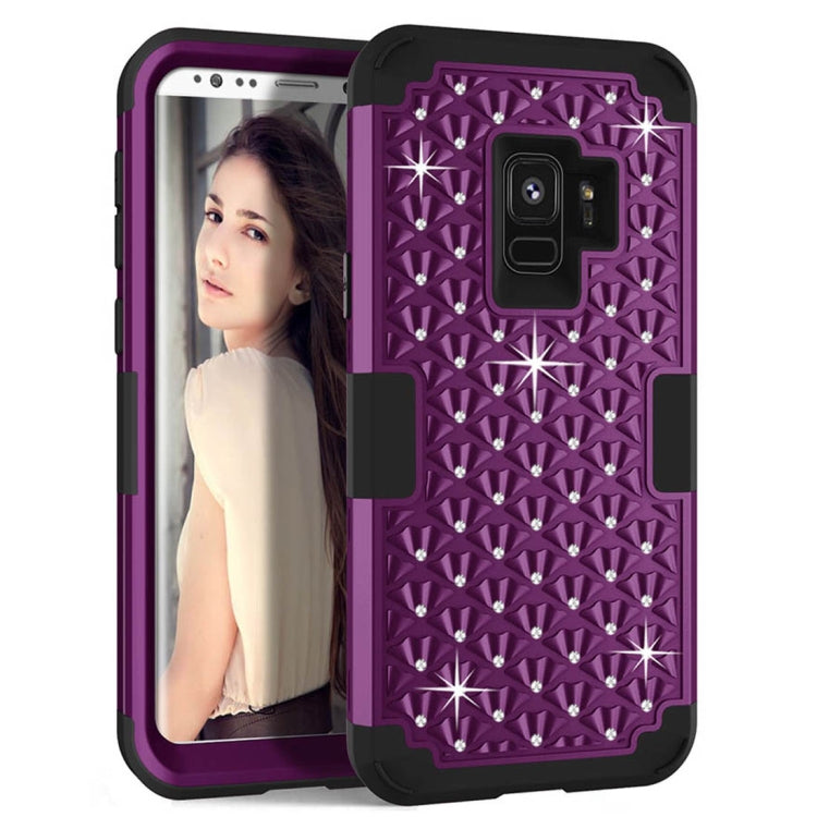 For Galaxy S9 Silicone + PC Crystal Encrusted Protective Back Cover Soft Case