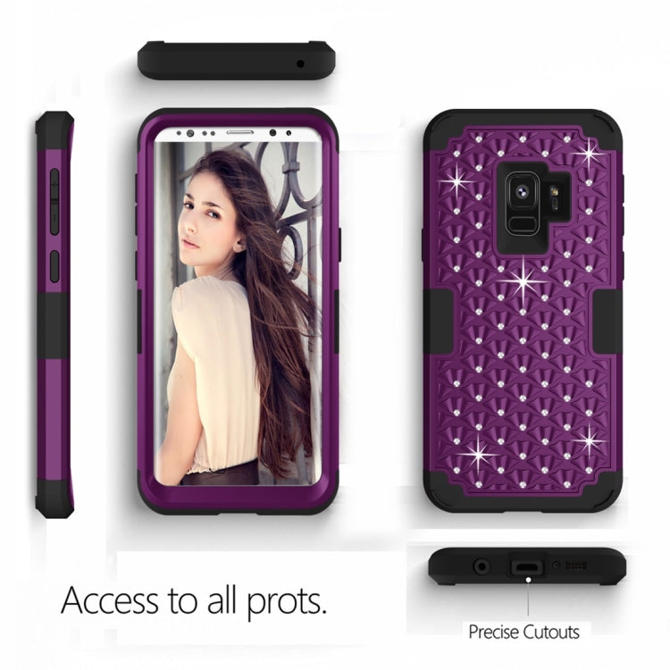 For Galaxy S9 Silicone + PC Crystal Encrusted Protective Back Cover Soft Case